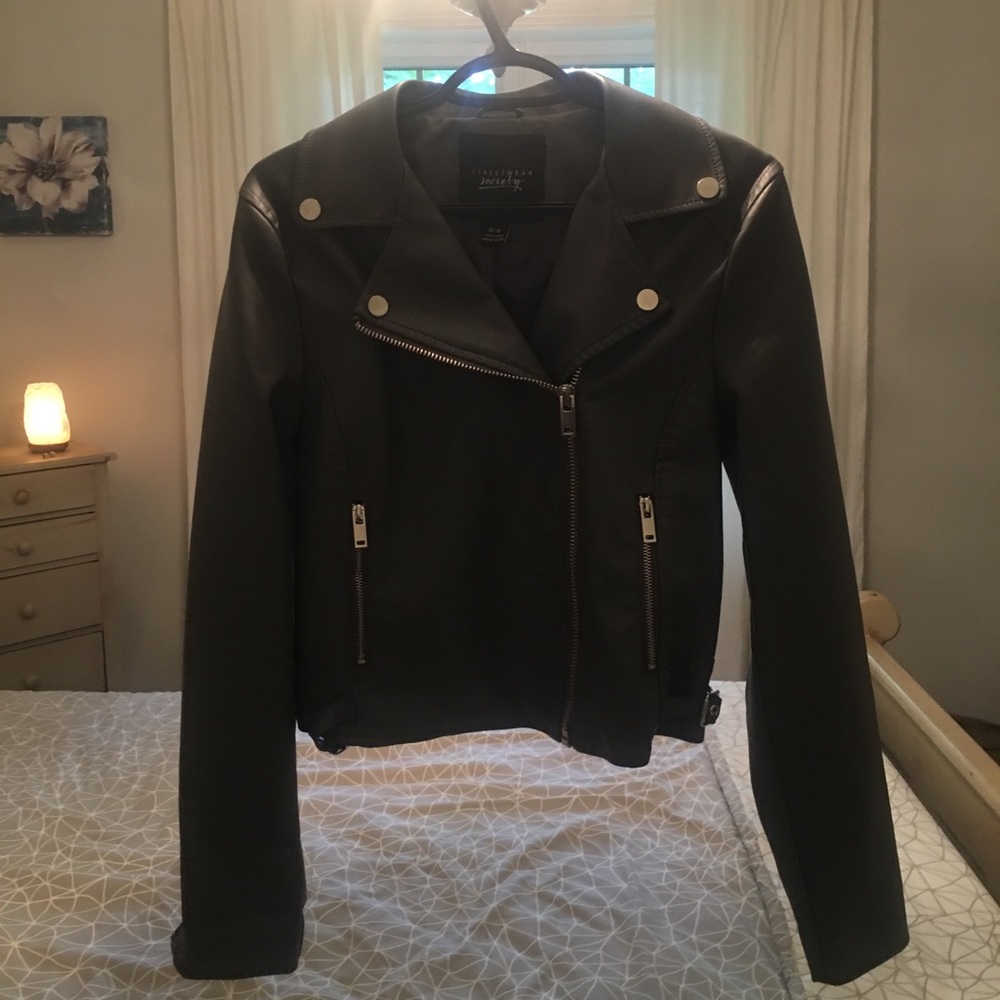 Faux Leather Jacket, Charcoal Grey